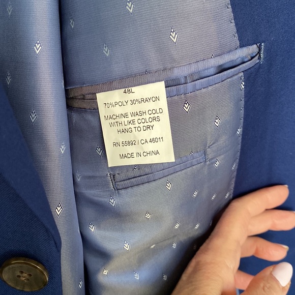 NOWT 3 pieces 48Long with NWT 36W pants, NWT XL vest slim fit blue suit - Picture 7 of 10